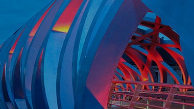 Blue and red bridge curvy architecture 