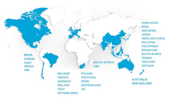 Map with countries Robert Walter offices are in