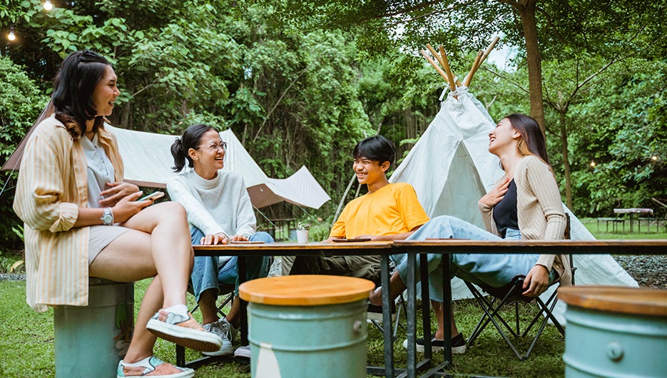 friends at campsite